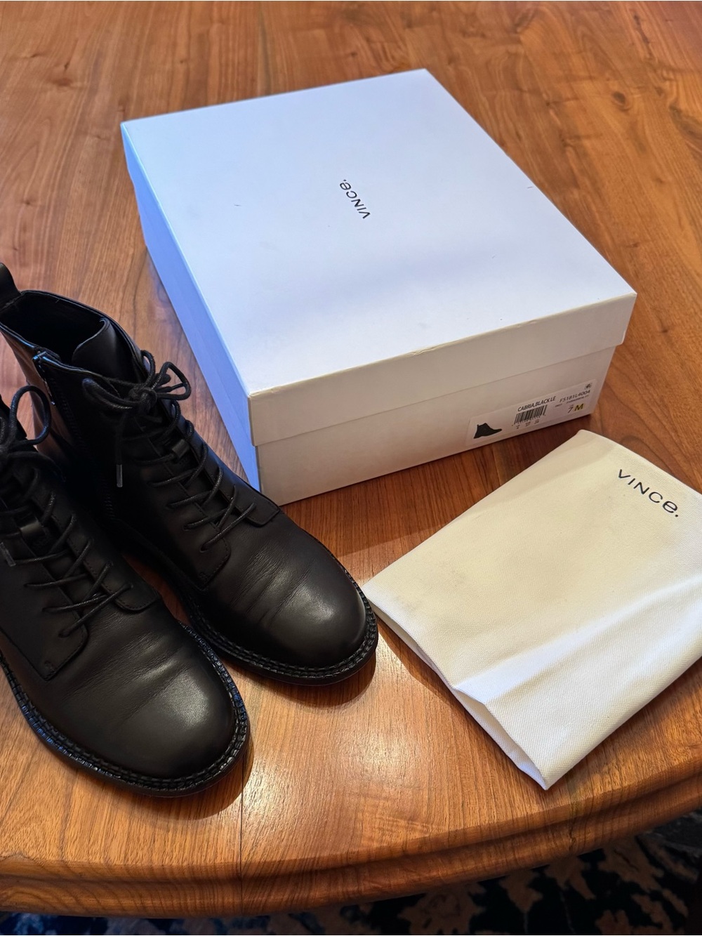 Vince Black Leather Lace-Up Combat Boots